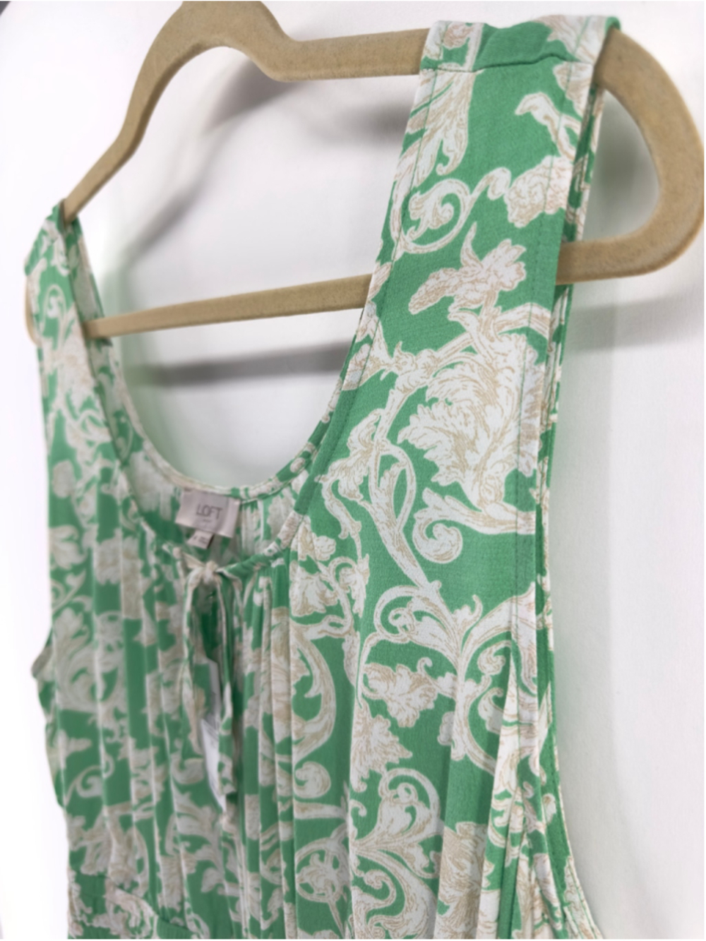 NWT $85 LOFT Outlet Green & Beige FLORAL Sleeveless BOHO SPRING Dress WOMENS XL - Picture 4 of 7